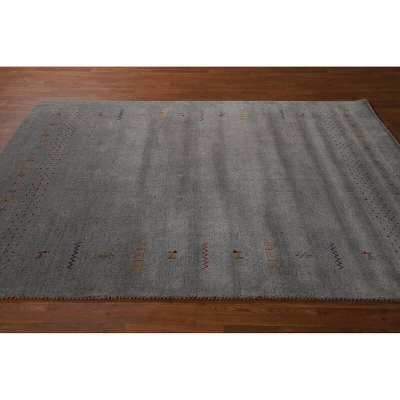 Hand Knotted Oriental 100% Wool Carpet Tribal Animal Pictorial Greys & Charcoal Gabbeh Area Rug - 7' 8'' X 5' 9''