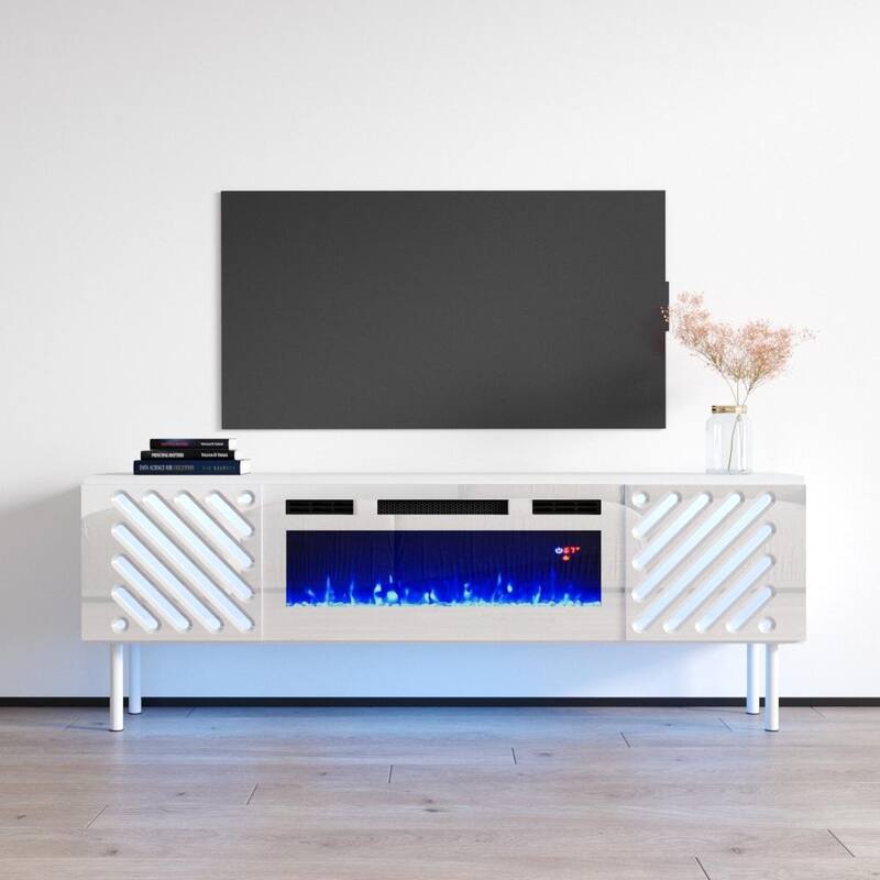 Laser WH-EF Electric Fireplace 63" TV Stand - White