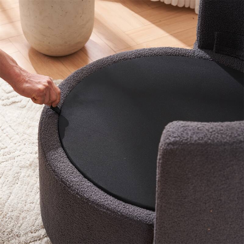 Teddy Fabric Swivel And Storage Chair With Back Cushion