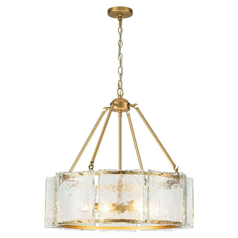 5-Light Modern Gold Drum Glass Chandelier 26.3 in. Pendant Island Lighting - 26.3 in. W x 25.1 in. H