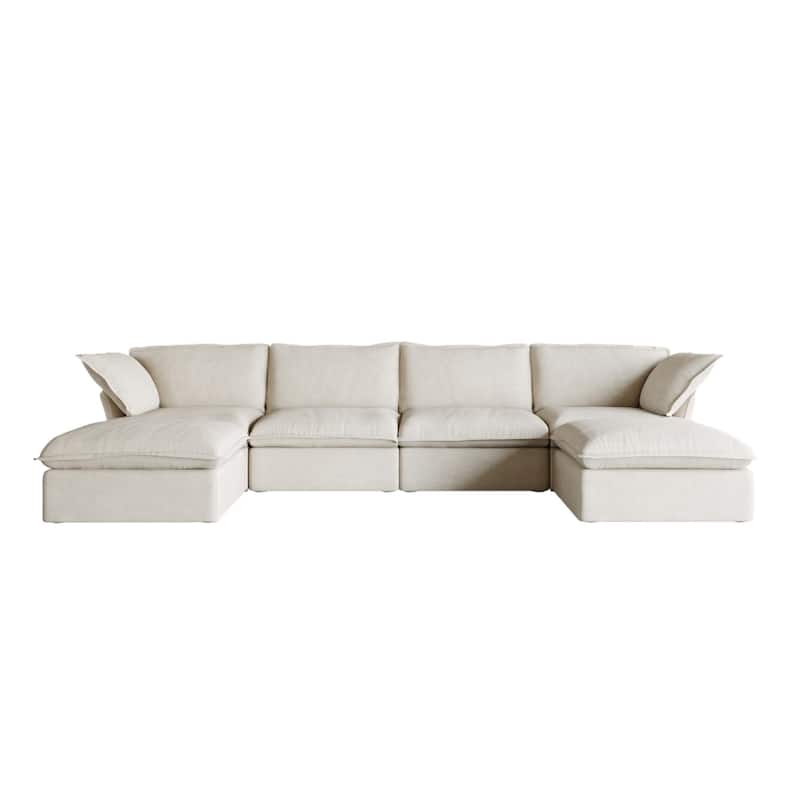 163" U-Shaped Convertible Modular Sectional Sofa, Down Filled Comfort Overstuffed Upholstered