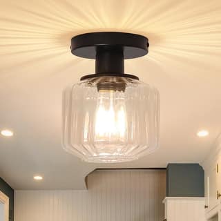 5.9" Wide Modern Black Glass Semi Flush Mount Ceiling Fixture - D 5.9" x H 7.5"