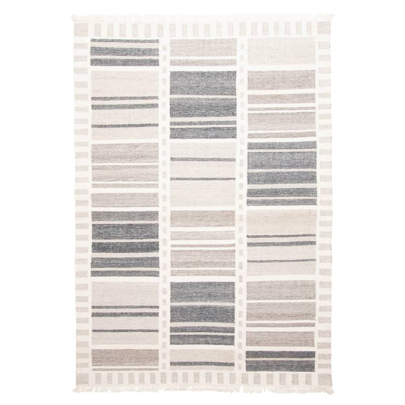 ECARPETGALLERY Flat-Weave Ankara FW Light Grey Wool Kilim - 5'4 x 7'9