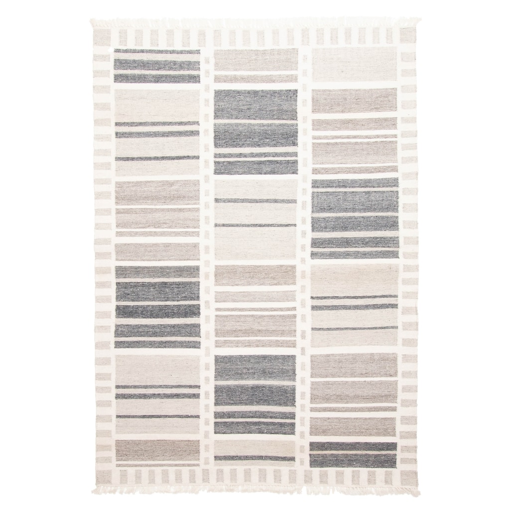ECARPETGALLERY Flat-Weave Ankara FW Light Grey Wool Kilim - 5'4 x 7'9