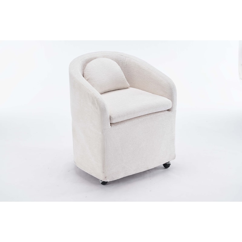 Fabric Dining Armchair With Back Cushion and Universal Wheels - Beige