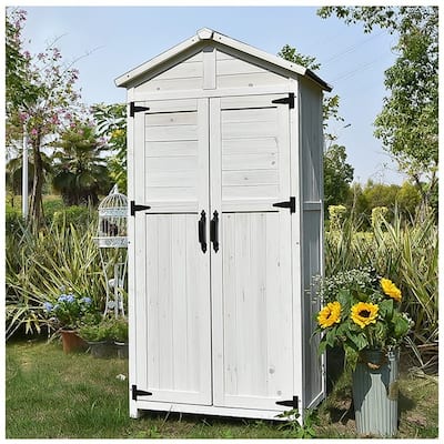 "67"" White Fir Wood Storage Shed with Double Doors for Tools, Equipment, and Backyard Organization " - N/A