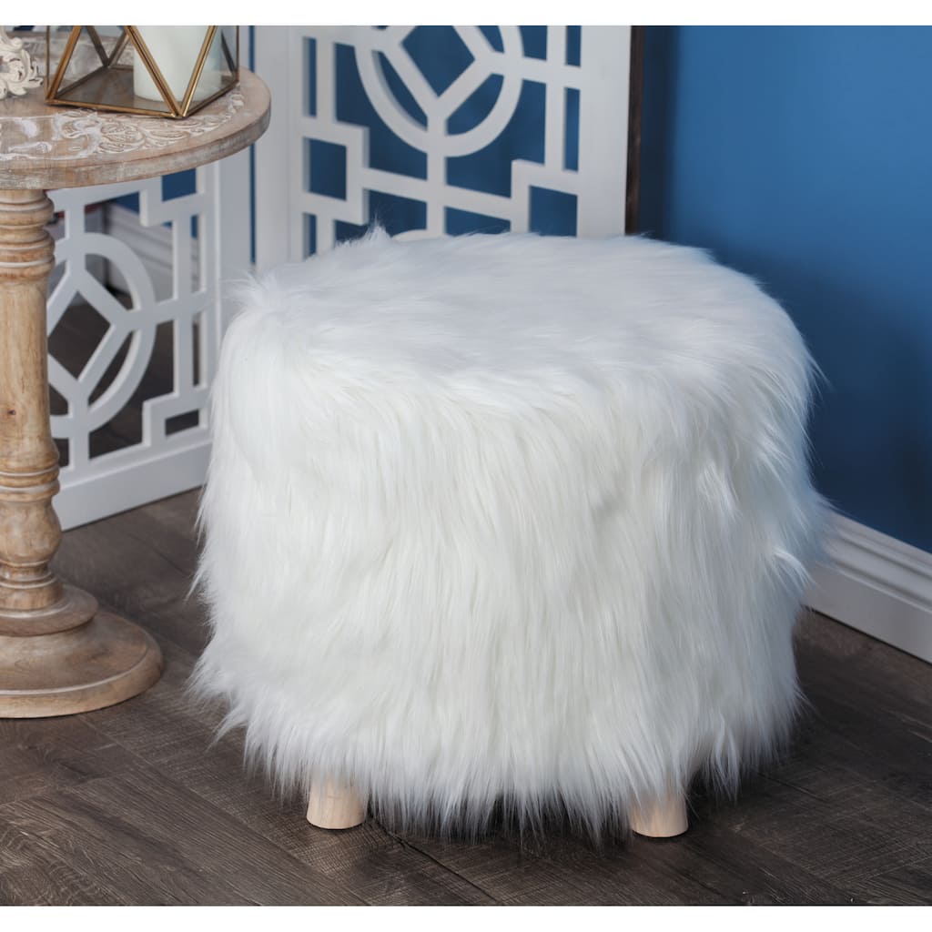 White Polyester Living Room Stool - 19 x 19 x 16Round