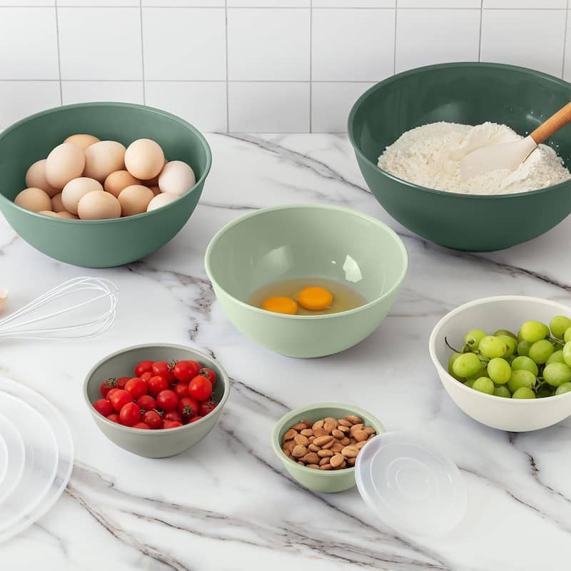 COOK WITH COLOR - 12 Piece Plastic Nesting Bowls - 6 Prep Bowls and 6 Lids, Microwave Safe.