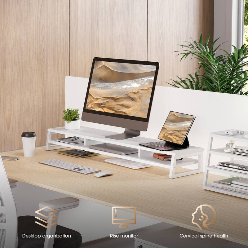 Fenge Dual Monitor Stand Riser for Desk, 42.5in Large Monitor Stand for 2 Monitor - 42.5x9.2x5.4 inches