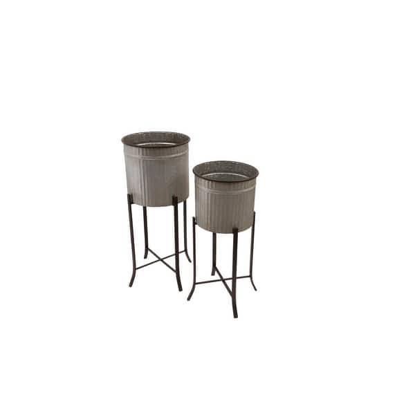 slide 2 of 20, Corrugated Metal Planters on Stands Silver