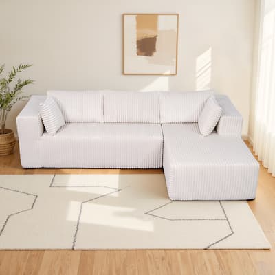105" Beige L-Shaped Modular Compression Sofa, Foam, 6 Pillows, Vacuum-Packed, Space-Saving (Left Chaise)