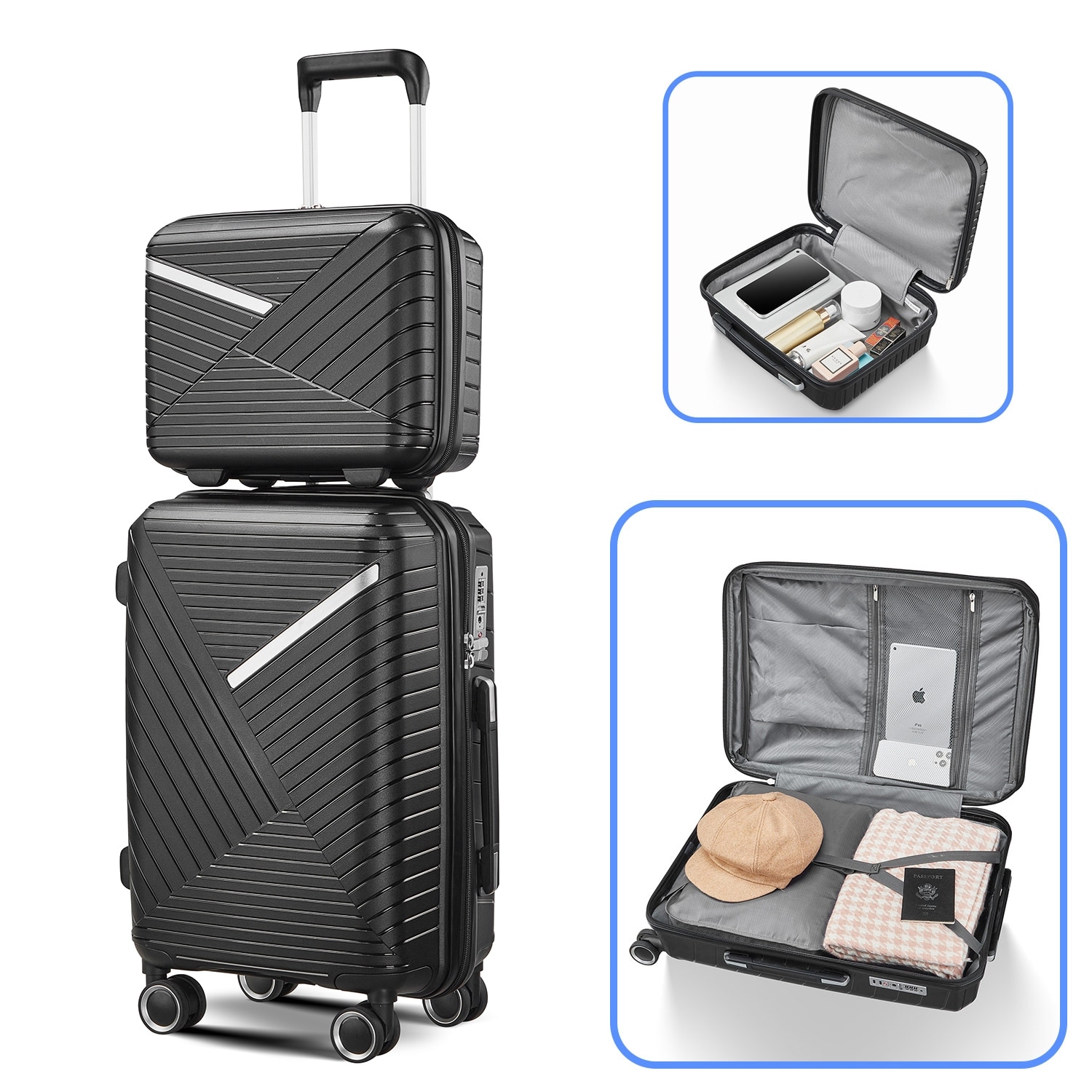 Luggage Sets 4 Piece(14/20/24/28), Expandable Lightweight Suitcase with 4 Wheels PP Materials Durable TSA Lock Travel Luggage
