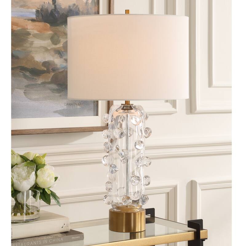 Aura Glass Sphere Table Lamp with White Drum Shade - 27.75" - Clear