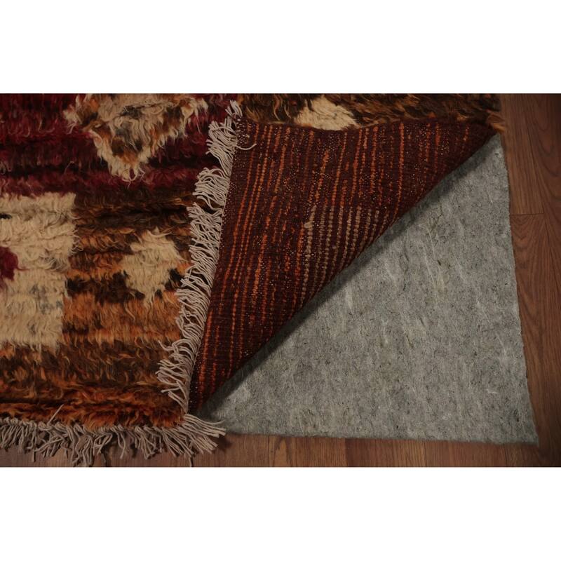 Hand Knotted Oriental 100% Wool Carpet Modern Tribal Red Moroccan Area Rug - 9' 10'' X 8' 2''