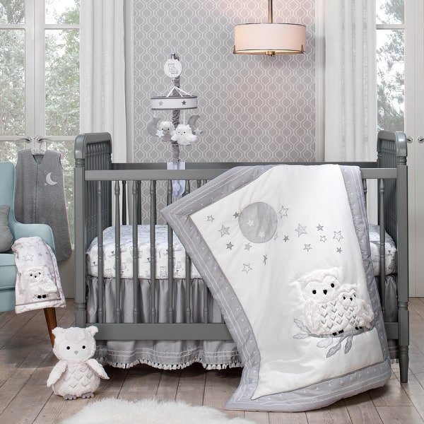 slide 2 of 10, Lambs & Ivy Luna 6-Piece Gray/White Owl Nursery Baby Crib Bedding Set w/ Mobile