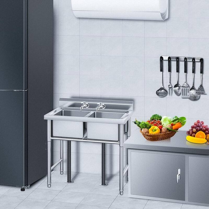 Stainless Steel Freestanding Kitchen Utility Sink - Double Sink