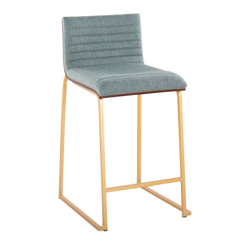 Silver Orchid Magda 26" Fixed-Height Upholstered Counter Stool (Set of 2) - Green Fabric/Gold Metal