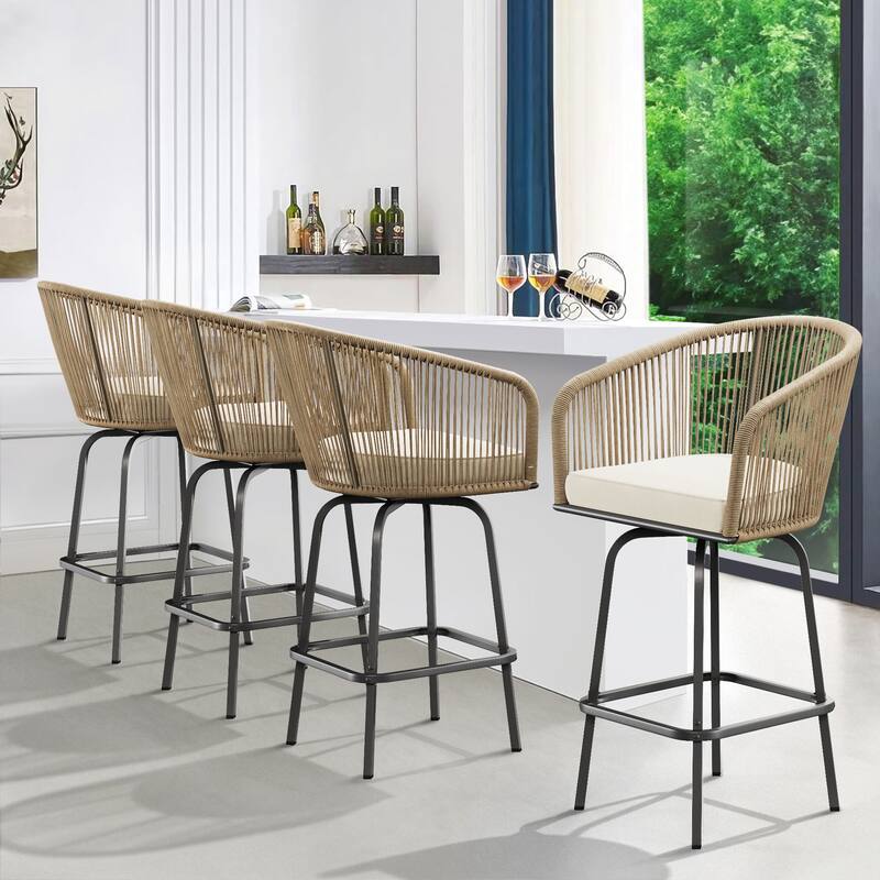 Moasis 4Pcs Patio Wicker Swivel Bar Chairs