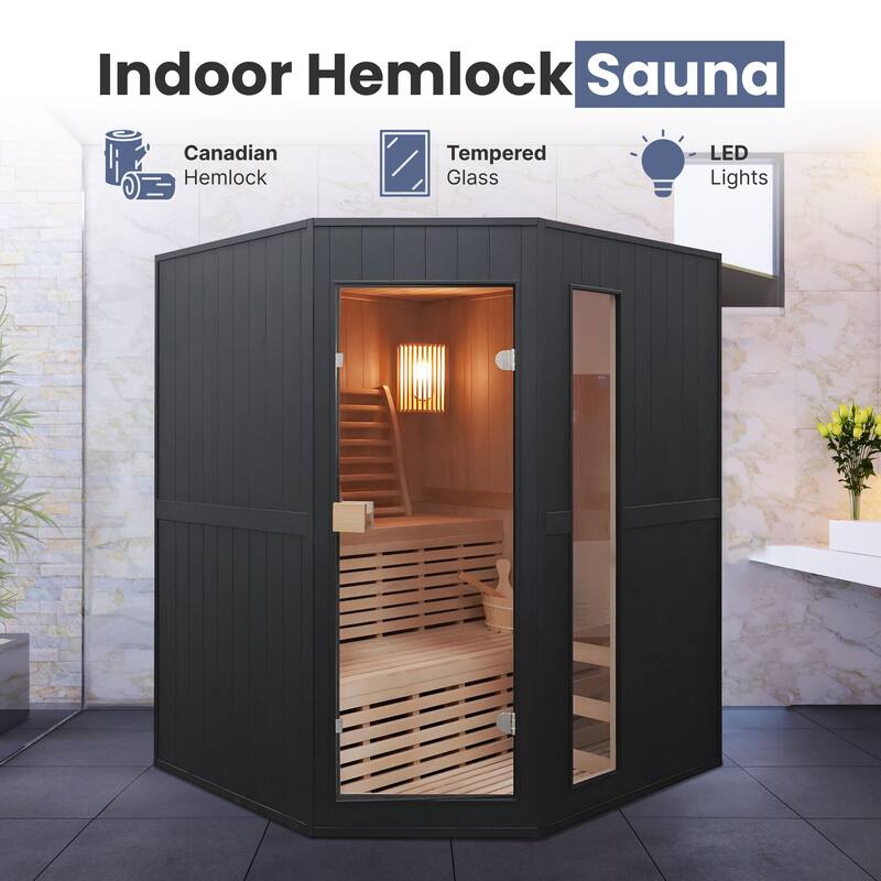 ALEKO Viola Hemlock Wood Indoor Traditional 4 Person Wet Dry Sauna with UL Heater