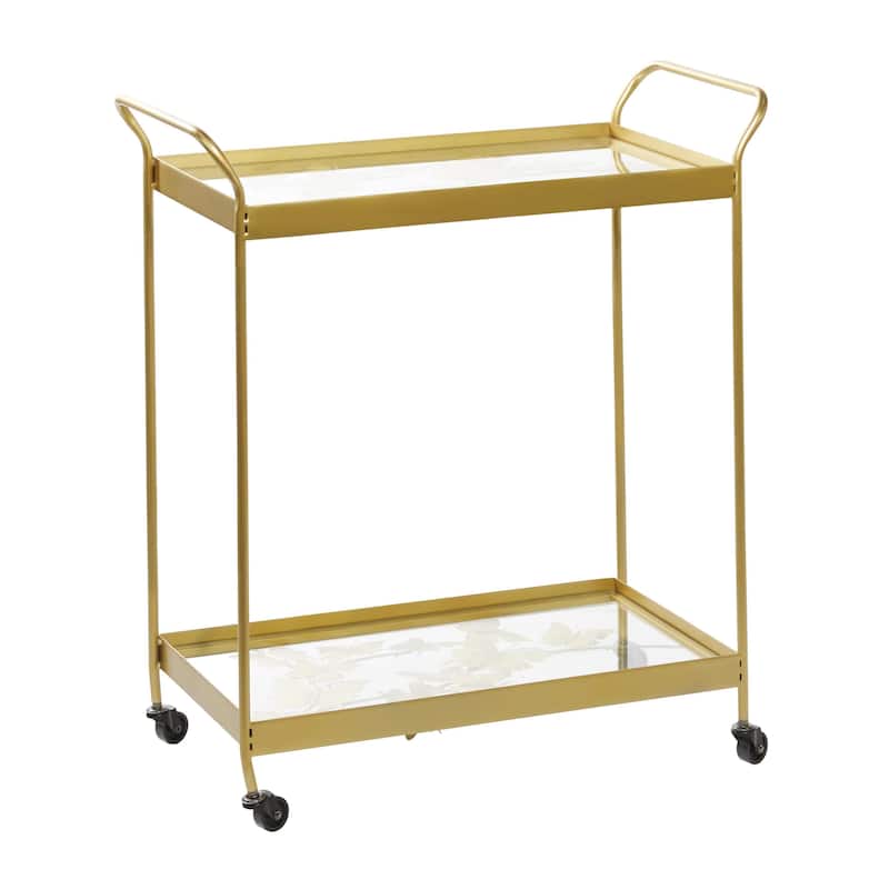 Metal Rolling 2 Shelf Bar Cart with Handles - Gold - Roche River Decor - 14"W x 28"L x 31"H