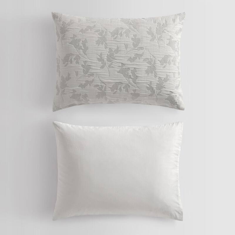 Calvin Klein Cascade Floral Leaf Jacquard Cotton All Season Comforter Set (Grey, 3 Piece)