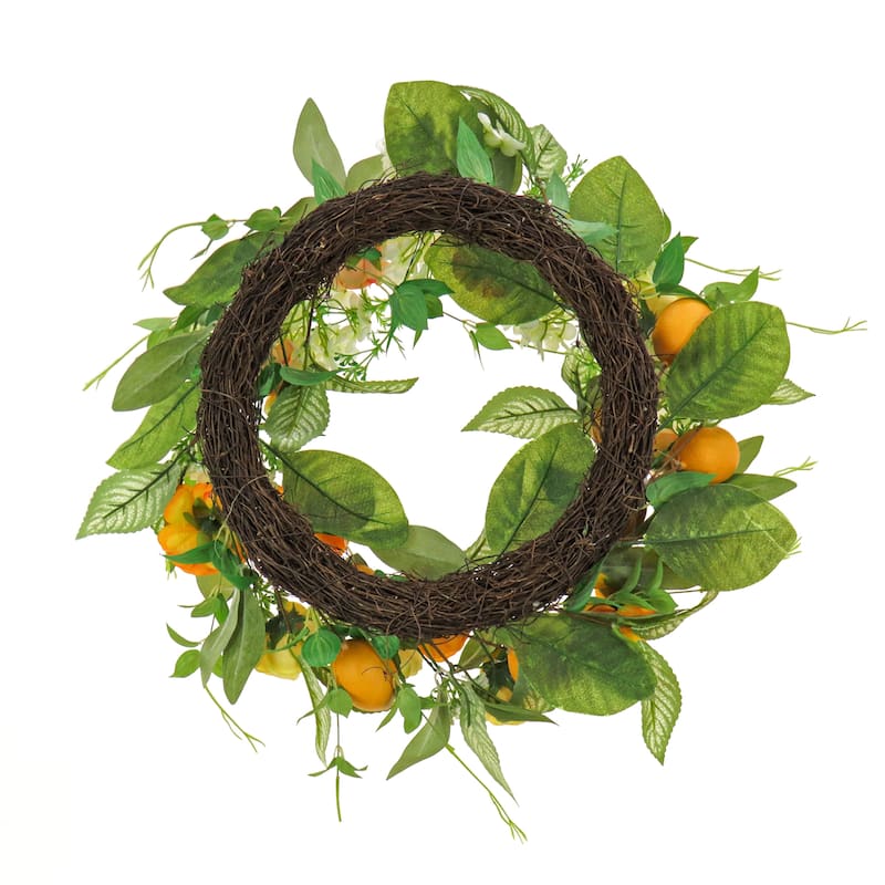 National Tree Company 24 inch Artificial Wreath with Lemons, Hydrangeas, and Buttercups, Realistic Floral Decoration