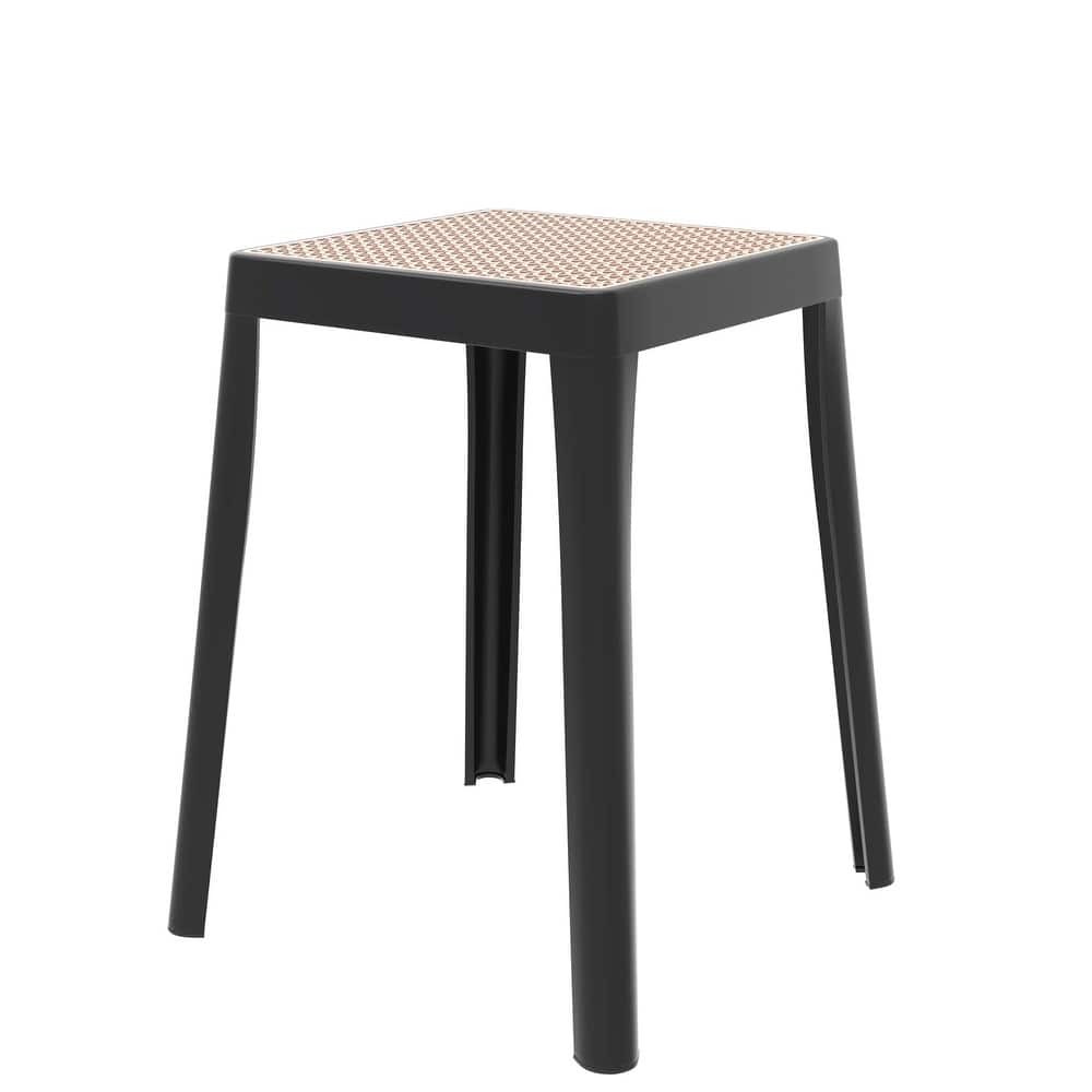 Tresse Modern Stackable Dining Stool with Wicker Seat for Dining Room, Garden, Patio, Indoor or Outdoor - No Assembly Required