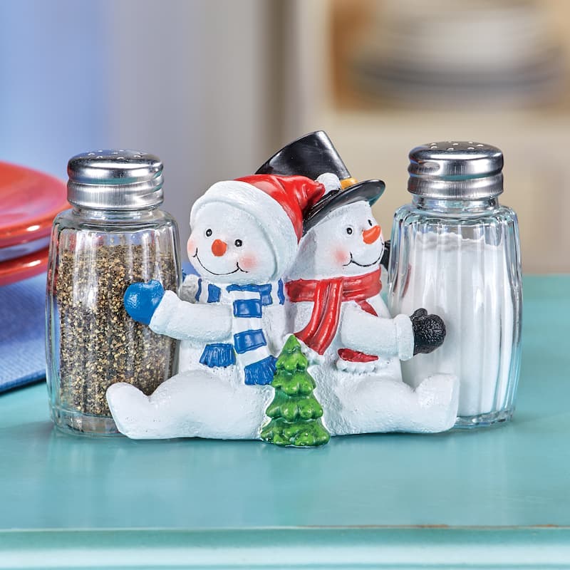 Hand-Painted Glass Snowmen Salt and Pepper Shakers Set - White