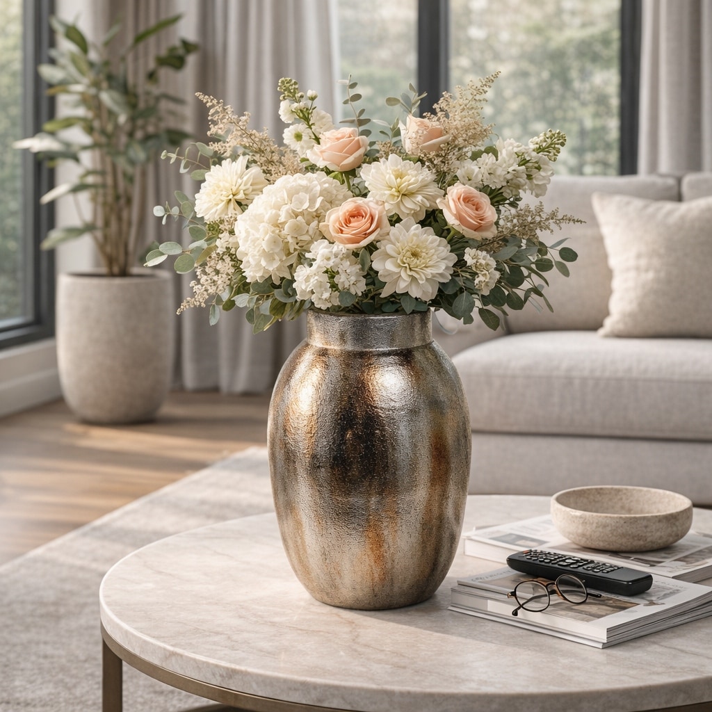 Decorative Vase - Silver Metal Antique Finish, 18 in.