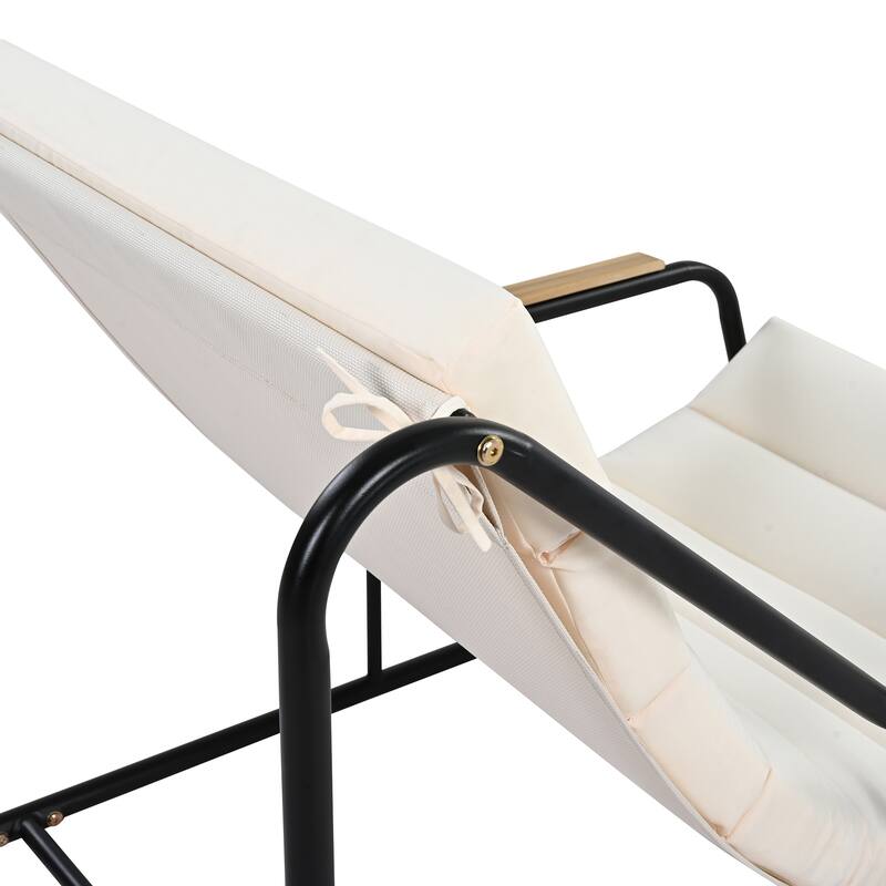 Outdoor Chaise Lounge Set of 3 with Cushion, Patio Lounge Chair Recliner with Acacia Side Table