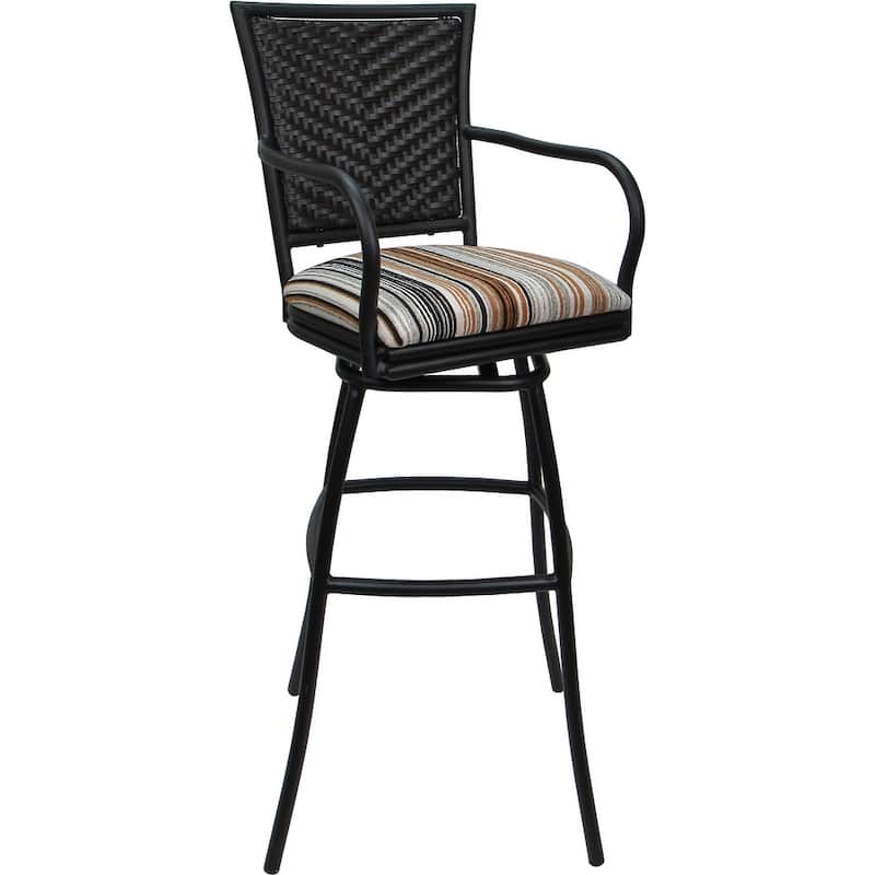 Outdoor Indoor Bar Stool Counter, Extra Tall - Erin with Arms - Driftwood Neutral - Black - Counter Height