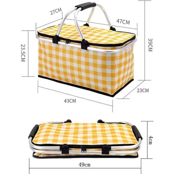 30L Collapsible Insulated Picnic Basket with Lid, Sturdy Handles, and Waterproof Interior