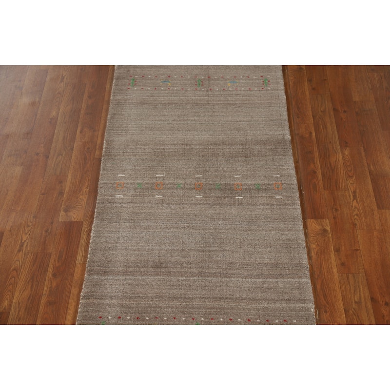 Gabbeh Indian Runner Rug Hand-Knotted Oriental Grey Wool Carpet - 2'4" x 9'9"