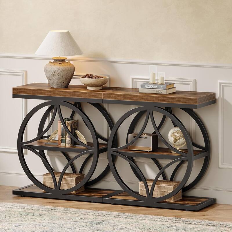 Side Table, Narrow Small End Table with 3-Tier Storage, Nightstand with Metal Frame - 2pcs