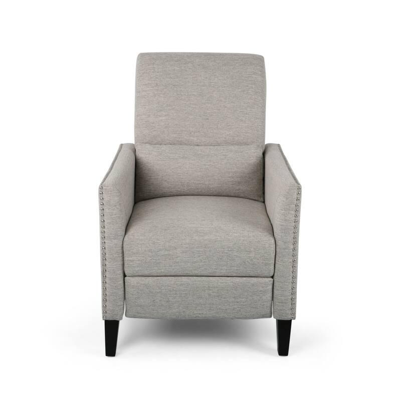 Davy Pushback Recliner Chair, Nailhead Trim, Birch Wood, Gray Fabric
