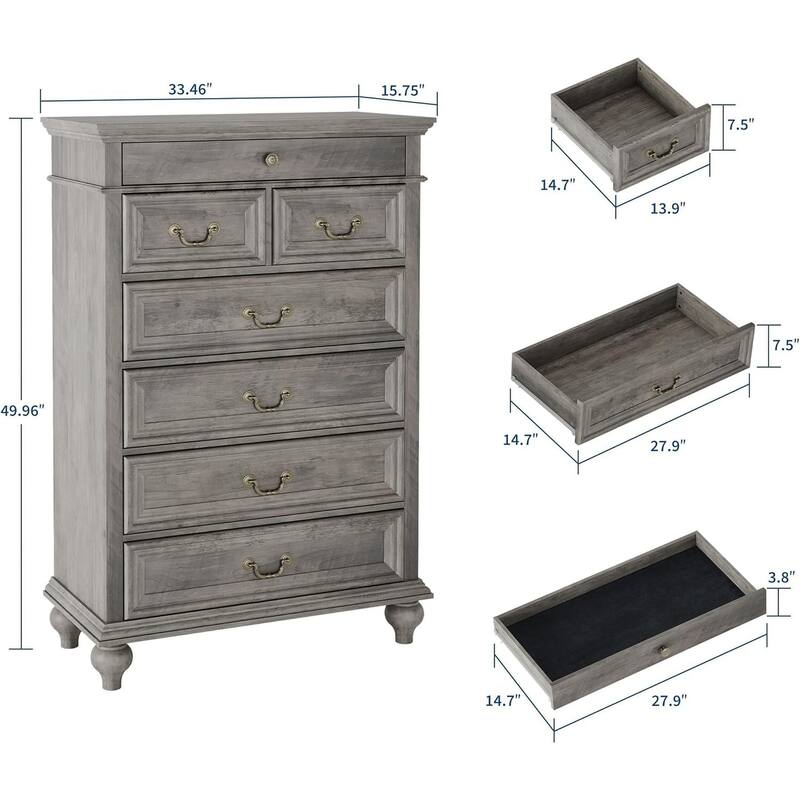 7/9 Drawer Dresser with Jewelry Storage, Rustic Wood Chest with Metal Handles, Vintage Storage Organizer