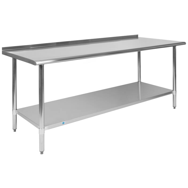 Stainless Steel 18 Gauge Work Table with Backsplash and Shelf, NSF
