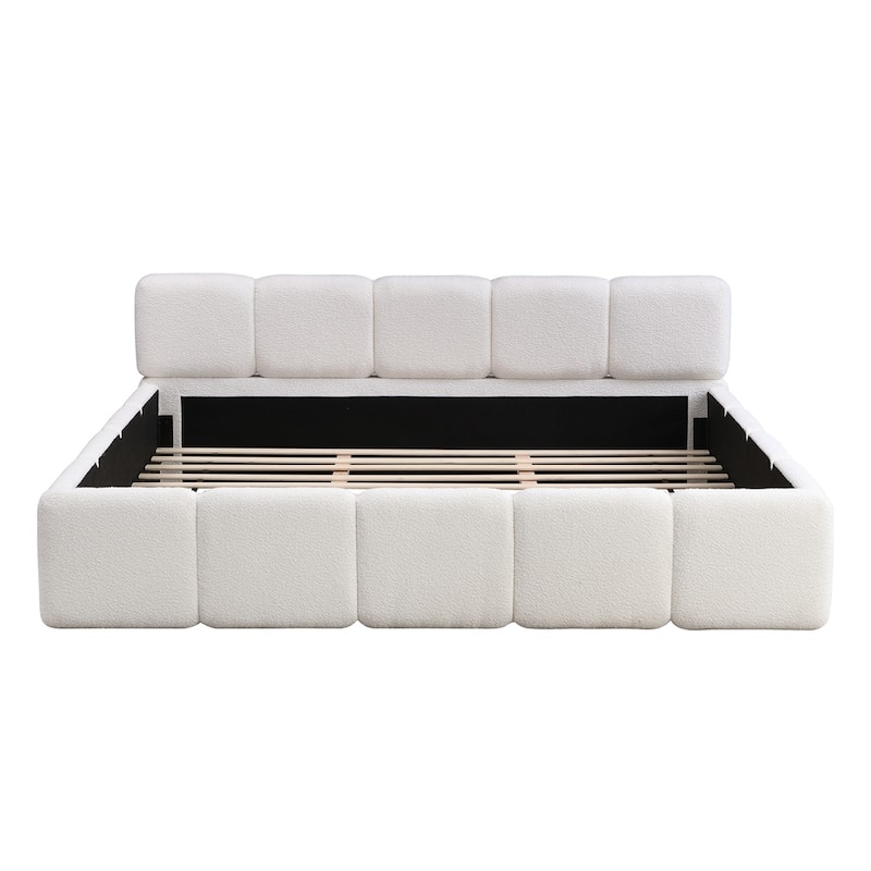 Boucle Upholstery Grounded Beds Platform Bed