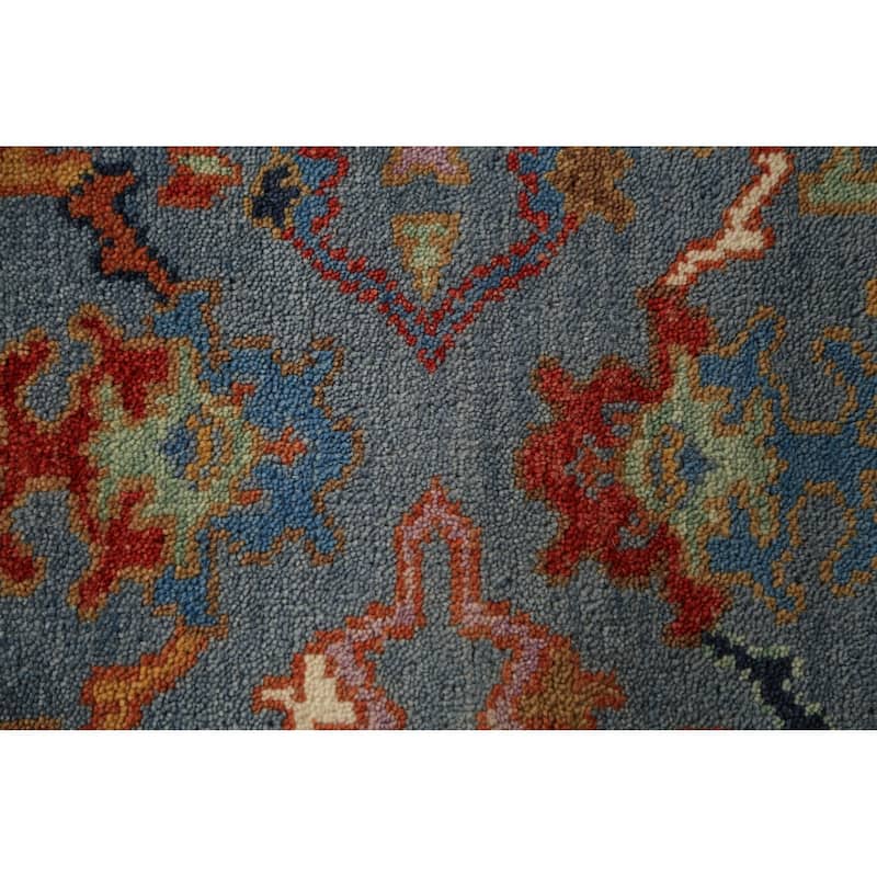 Blue Gray Floral Oushak Indian Foyer Rug Hand-Knotted Wool Carpet - 2'6"x 5'11"