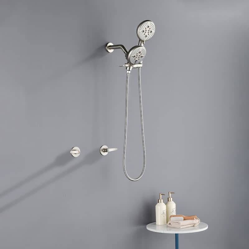 Wall Mount Shower Faucet with Handheld Shower Brass 5-Setting Spray Dual Head Shower System with Rough-in Valve