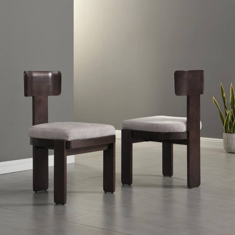 Set of 2 Side Dining Chairs with Rubber Wood Legs - Dark Brown+Gray