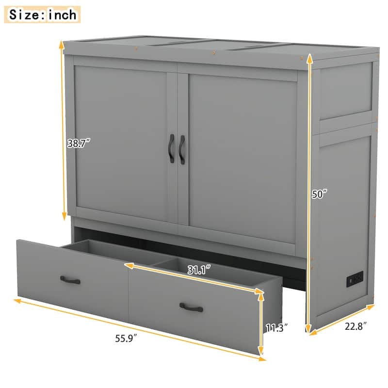 Murphy Bed with USB Port and a Large Drawer,Queen/Full Size