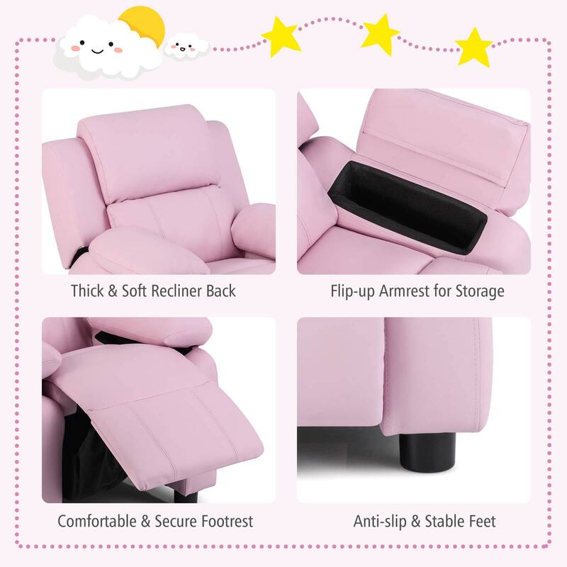 PU Leather Kids Recliner with Armrest & Headrest Lounge 3 Color - See Details