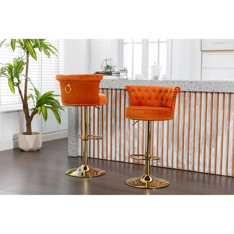 Set of 2 Adjustable Counter Height Swivel Bar Stools with Footrest