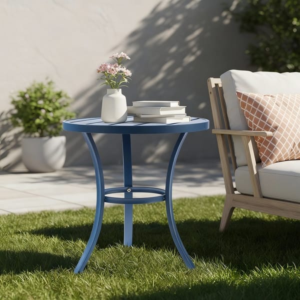 slide 2 of 32, Metal Outdoor Round Side Table, Patio Coffee Bistro Table for Indoor Outdoor Blue