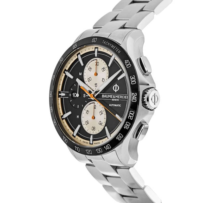 Baume and Mercier Clifton Club Automatic Chronogragh Men's Watch - Black Face, Stainless Steel Bracelet