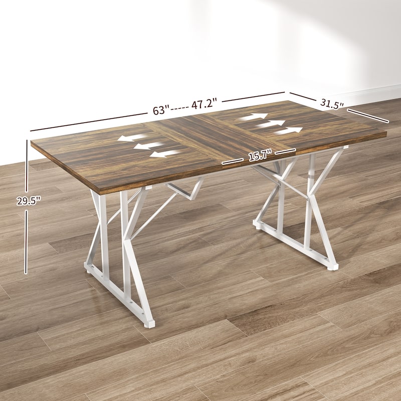 Expandable Dining Table Meeting Table, Wood Kitchen Table, Home Office Table with Trestle Base, Seats 4-6