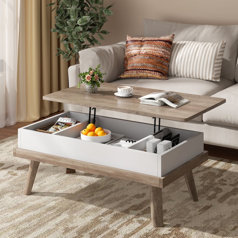 Futzca Wood Coffee Table with Hidden Compartment - Ivory