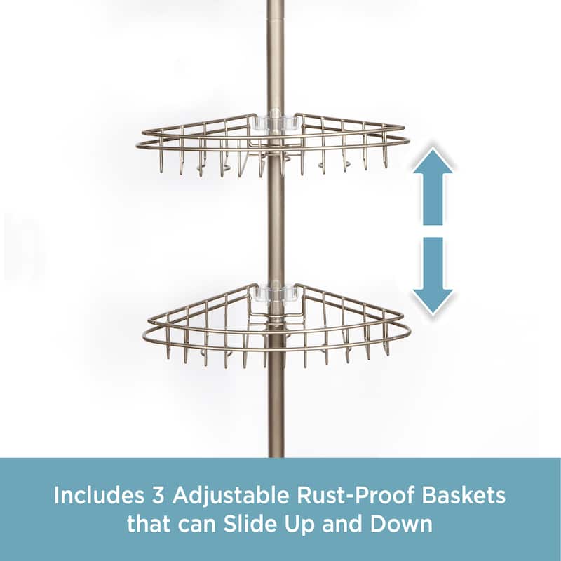 Kenney 3-Tier Spring Tension Adjustable Shower Corner Pole Caddy - Satin Nickel