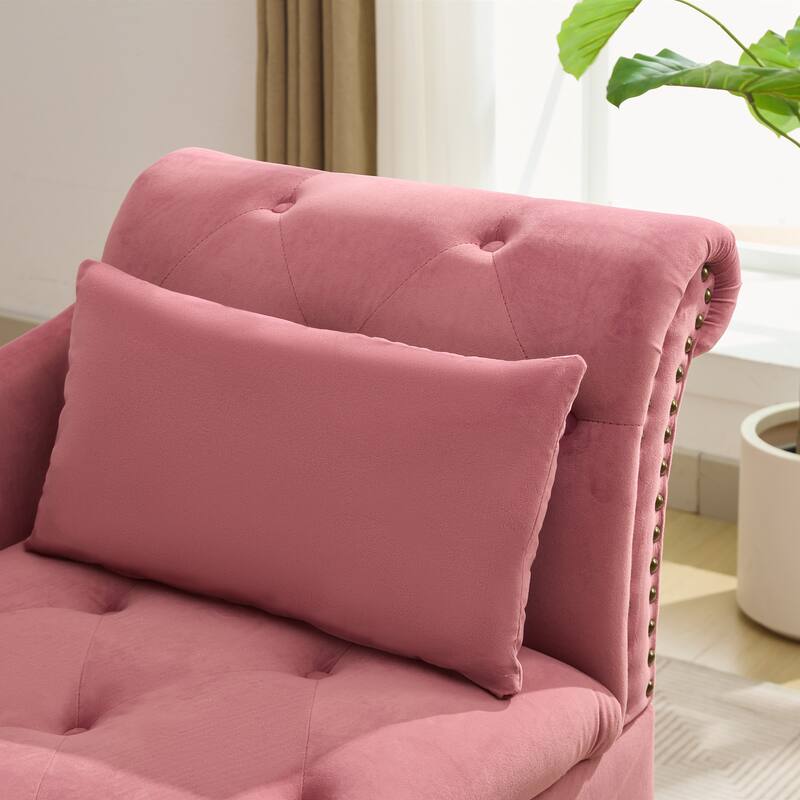 Velvet Chaise Lounge with a Storage Function, Tufted Cushions & Nailheads